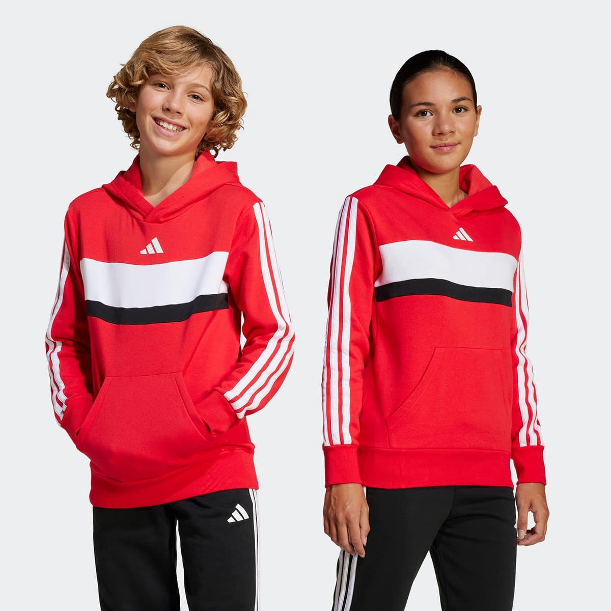 Adidas Kids Tiberio 3-Stripes Colorblock Fleece Hoodie Κοκκινο