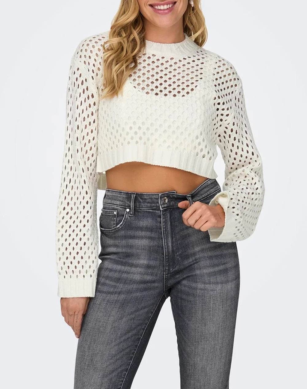 ONLY ONLSMILLA SHORT PULLOVER KNT NOOS 15300575-Marshmallow OffWhite