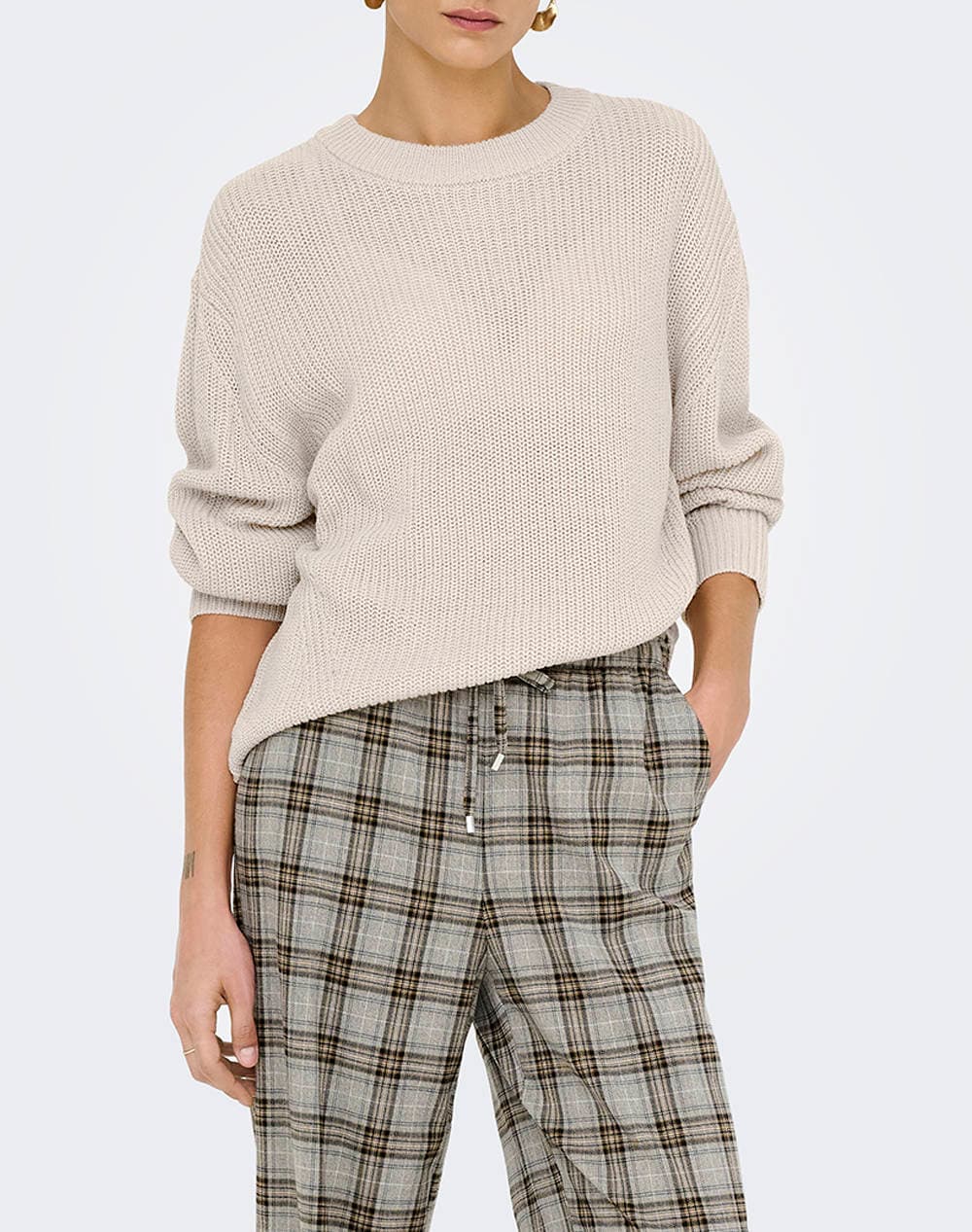 ONLY ONLMILOUZ LS RIB PULLOVER KNT NOOS 15361110-Moonbeam Cream