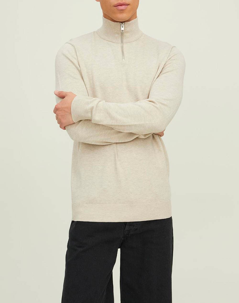 JACK&JONES JJEEMIL KNIT HALF ZIP NOOS 12189339-Oatmeal Ecru