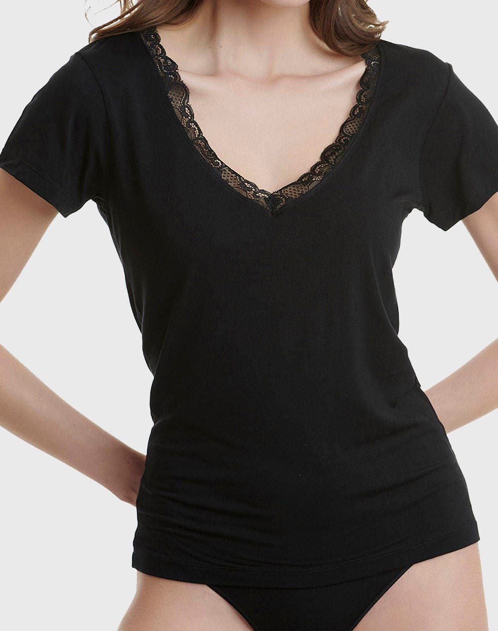 WALK ΓΥΝΑΙΚΕΙΟ V-NECK T-SHIRT ΔΑΝΤΕΛΑ/BAMBOO W2208-02/ΜΑΥΡΟ Black