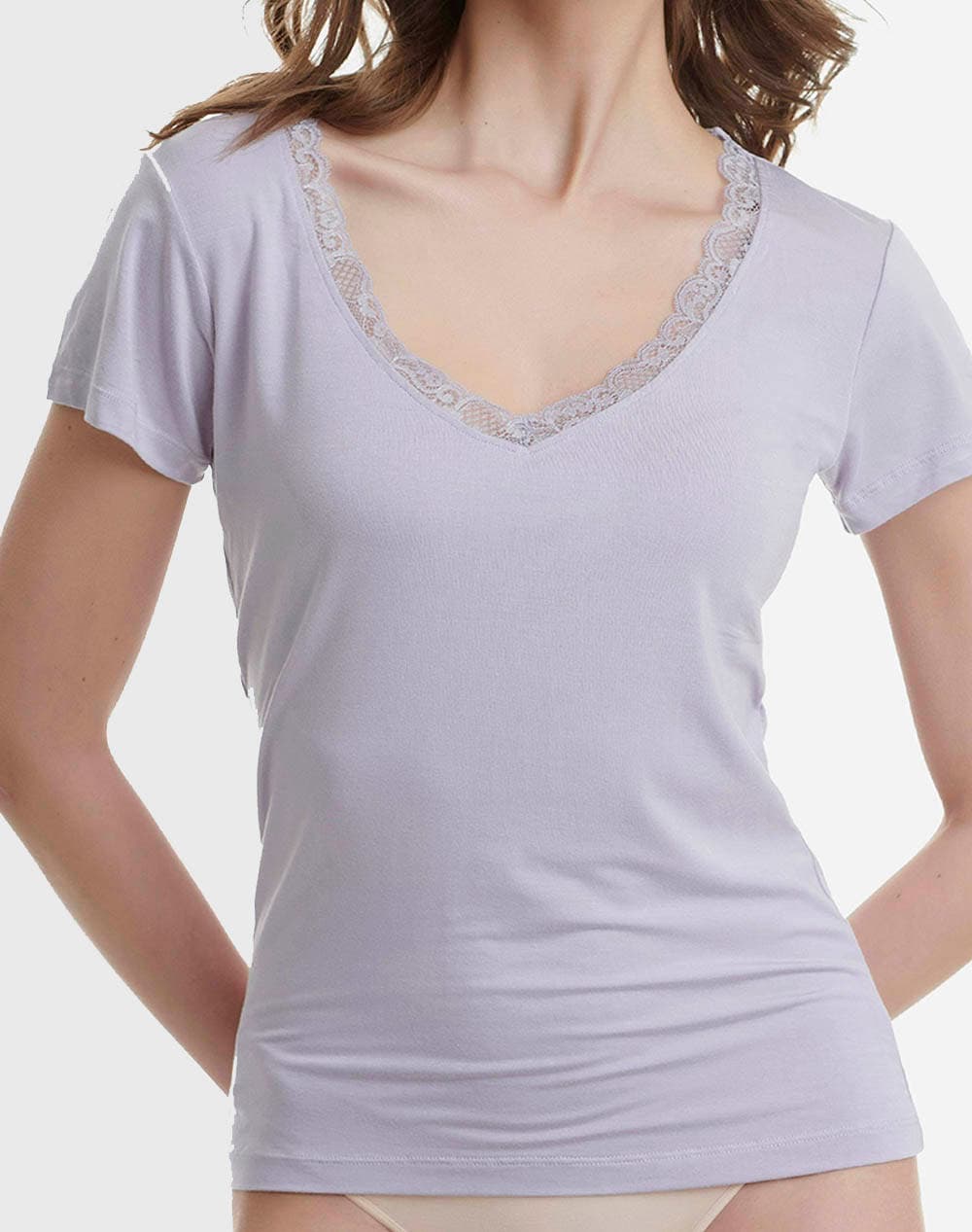 WALK ΓΥΝΑΙΚΕΙΟ V-NECK T-SHIRT ΔΑΝΤΕΛΑ/BAMBOO W2208-30/ΛΙΛΑ Lilac