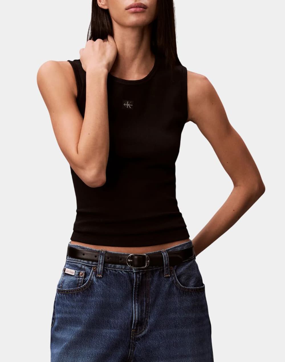 CALVIN KLEIN JEANS SL WOVEN LABEL 2X2 BABY RIB CUTO LV047F246G-UB1 Black