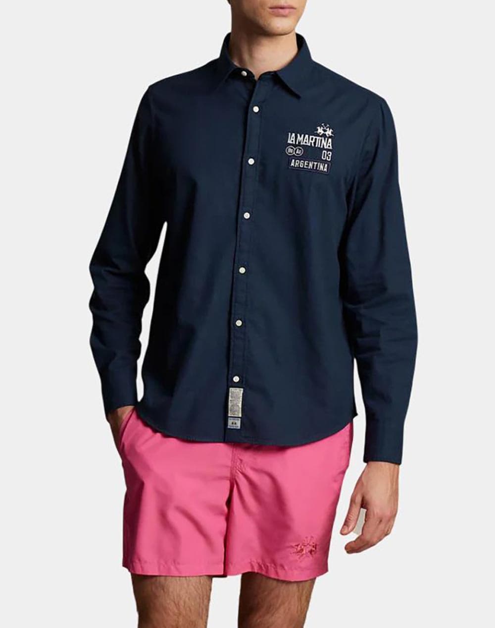 LA MARTINA ΠΟΥΚΑΜΙΣΟ ΜΜ MAN SHIRT L/S LIGHT COTTON LIN 3LMMCC603-07017 NavyBlue