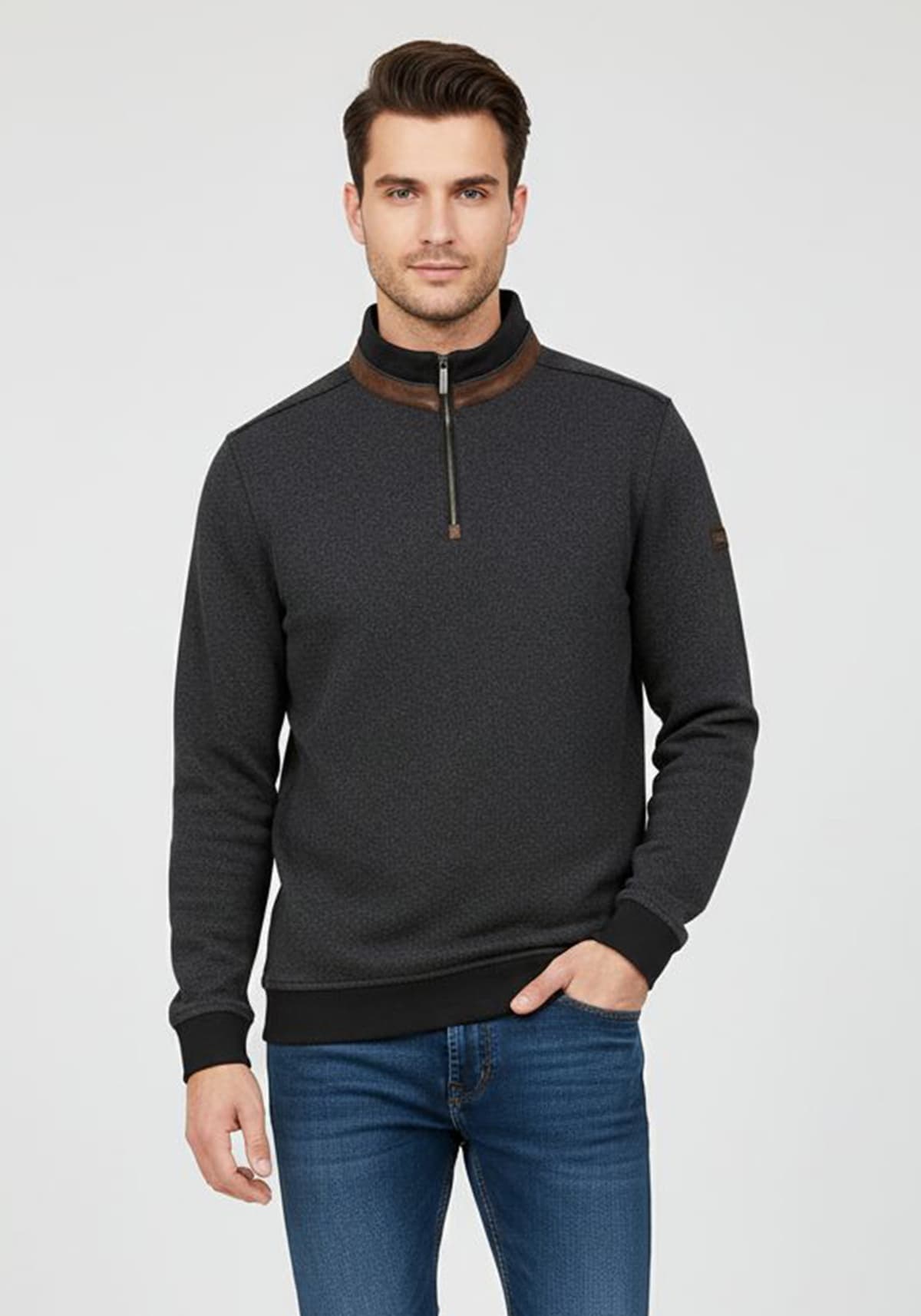Bugatti Pullover Troyer - 8550 85060D 290 Grey Black
