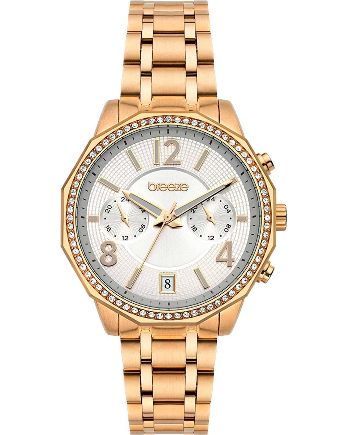 BREEZE Crystal Dual Time - 212451.4, Rose Gold case with Stainless Steel Bracelet