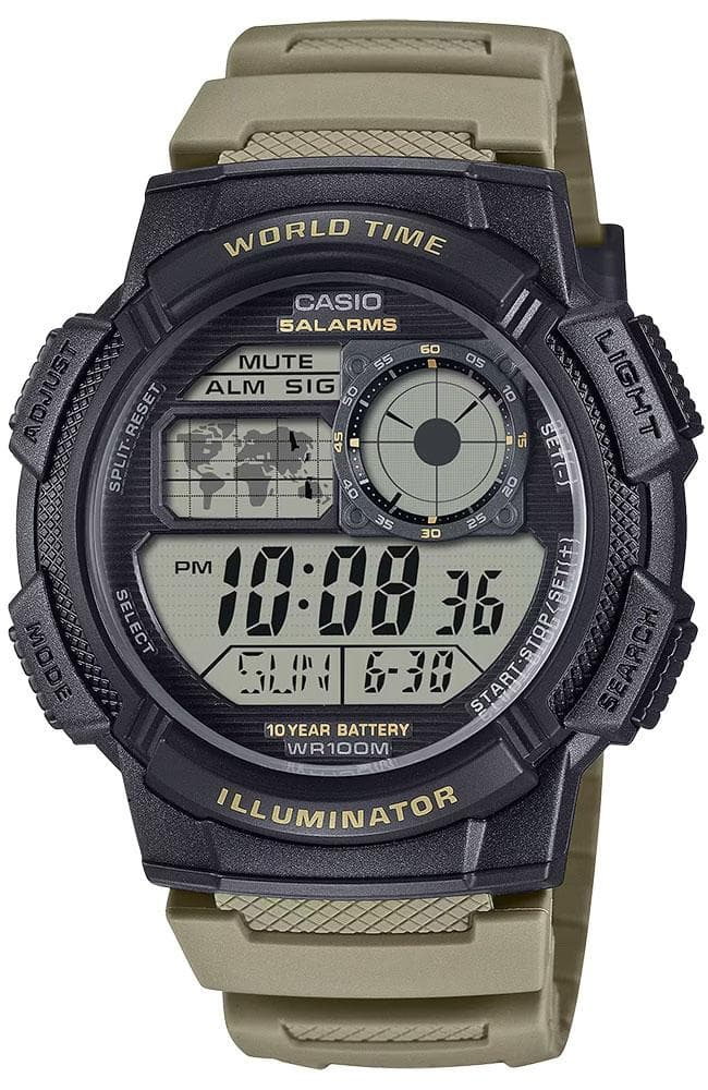 CASIO Collection - AE-1000W-5AVEF Black case, with Khaki Rubber Strap