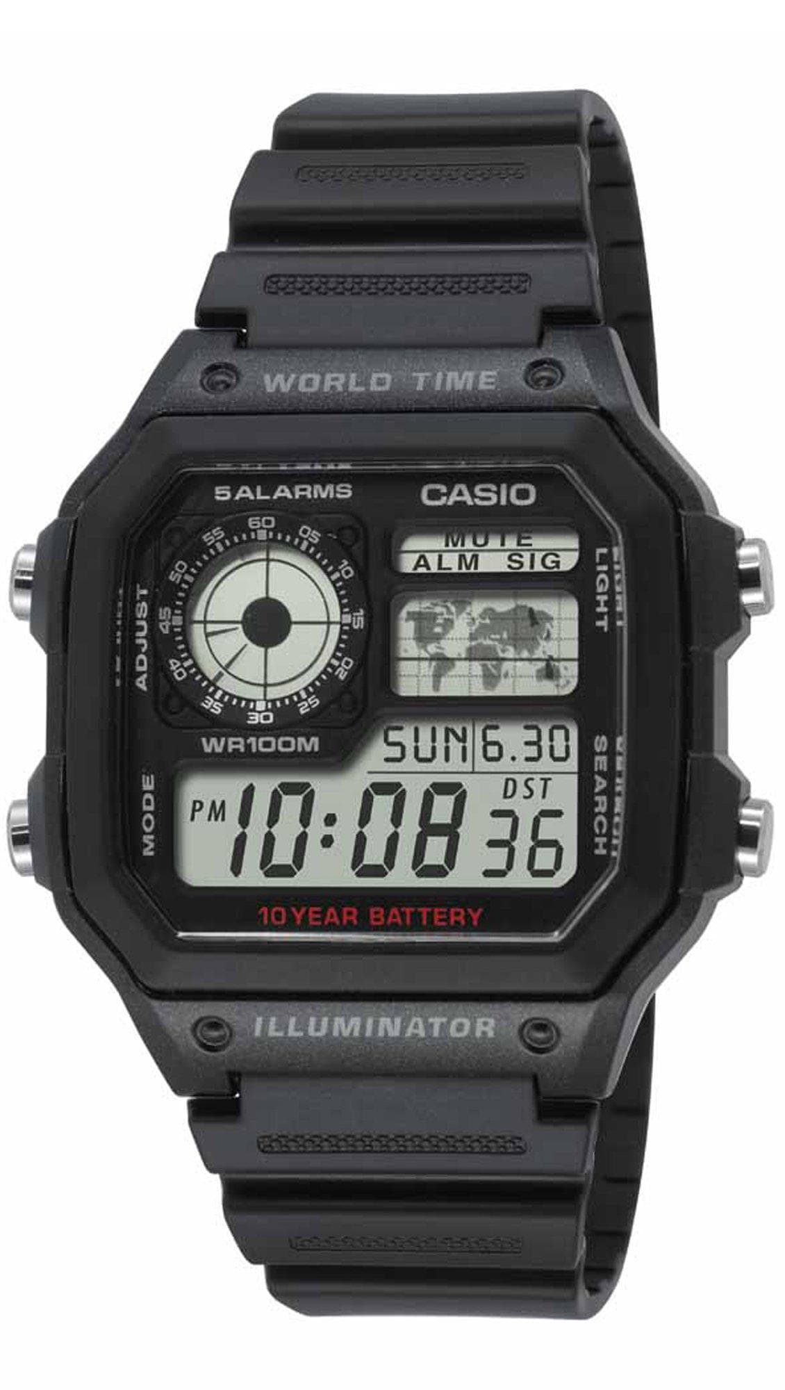 CASIO Collection - AE-1200WH-1AV, Black case with Black Rubber Strap
