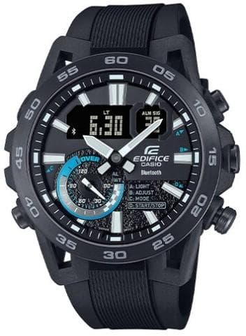 CASIO Edifice Smartwatch Bluetooth Chronograph - ECB-40PB-1AEF, Silver case with Black Rubber Strap