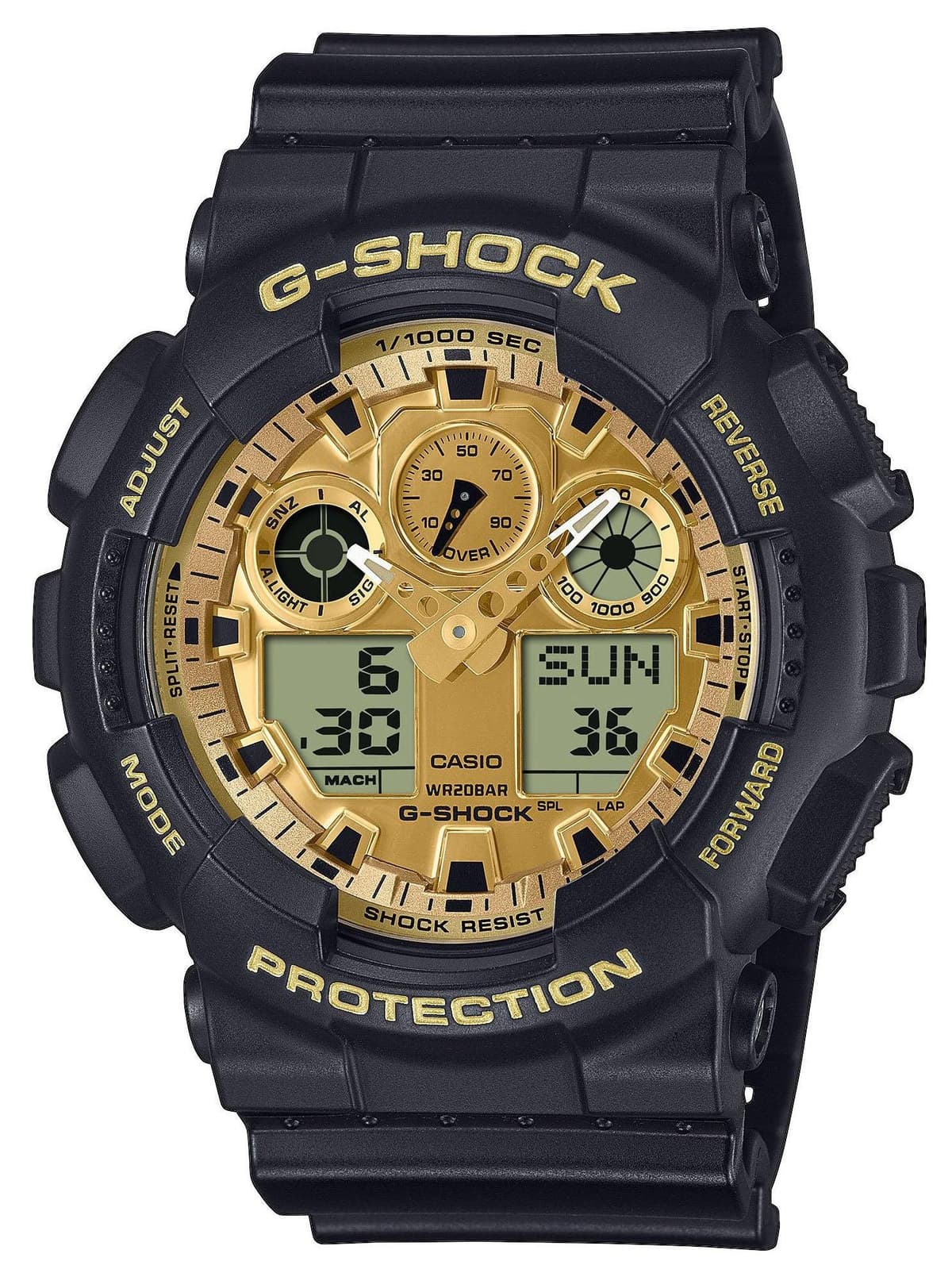 CASIO G-Shock Cronograph - GA-100GGB-1A9ER, Black case with Black Rubber Strap