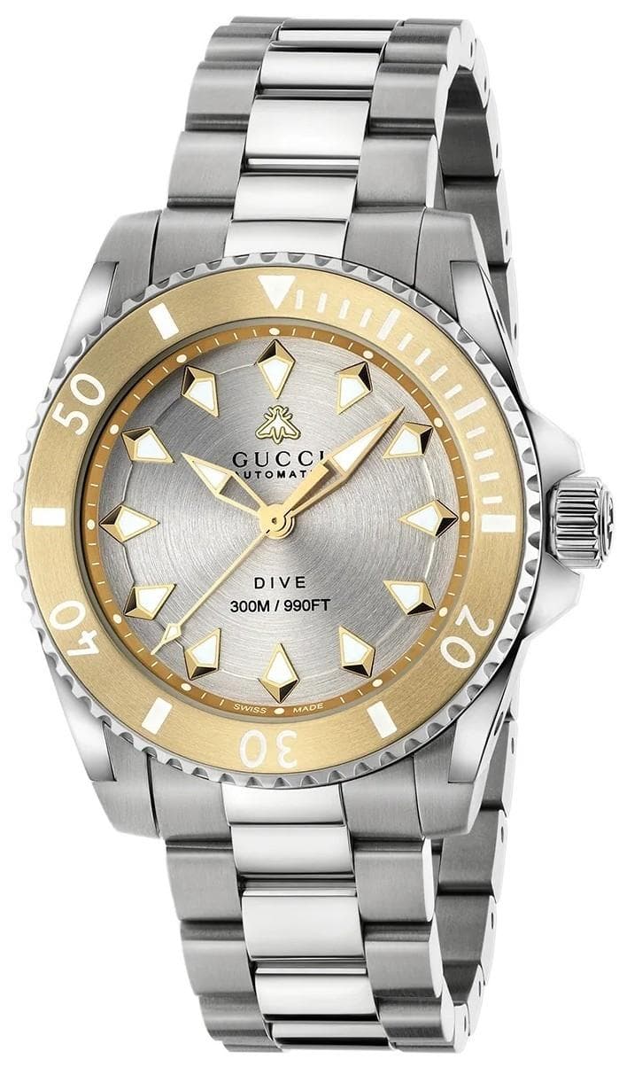 GUCCI Dive Automatic Swiss Made - YA136357, Silver & Gold case with Stainless Steel Bracelet