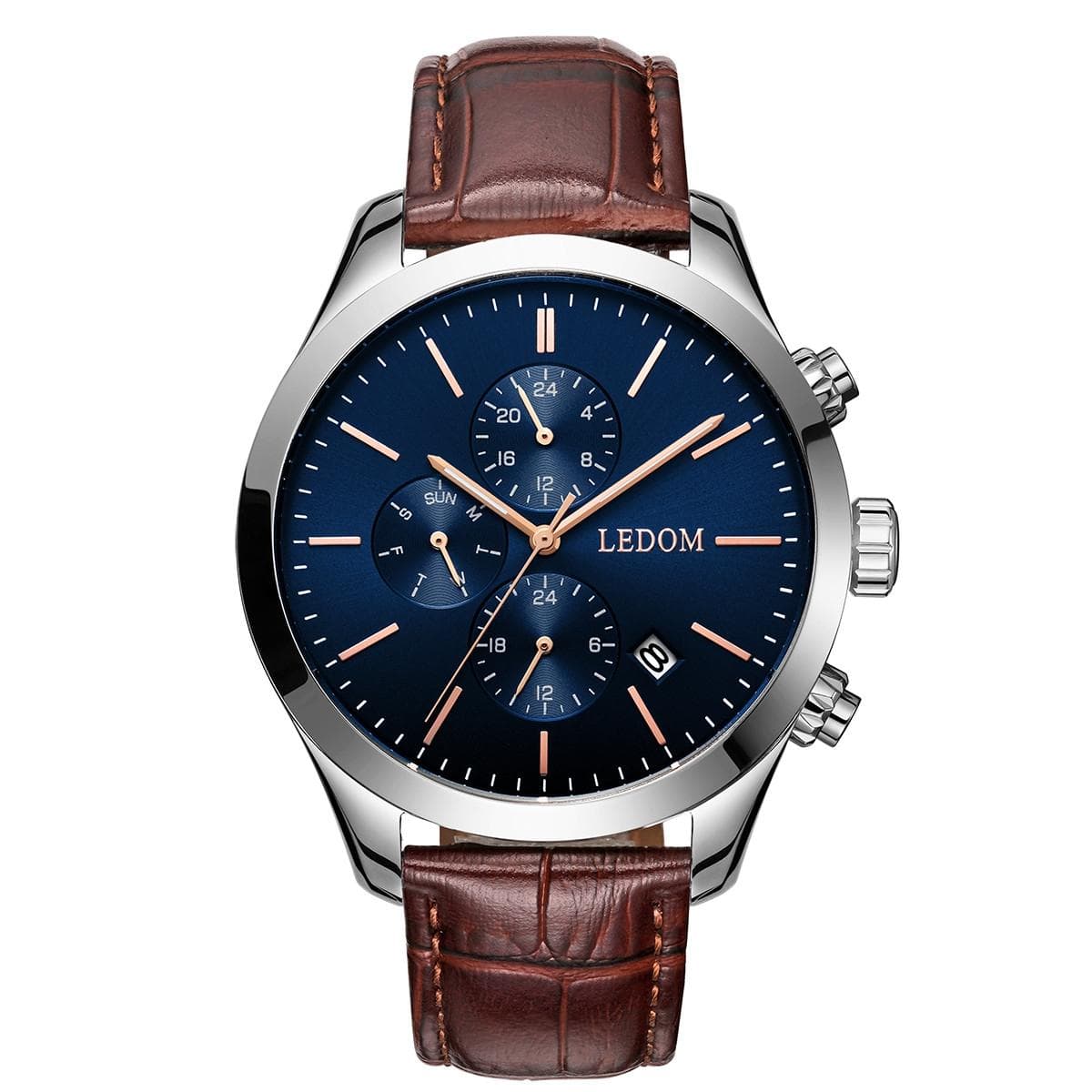 LE DOM Explorer Dual Time - LD.1503-4 Silver case with Brown Leather Strap