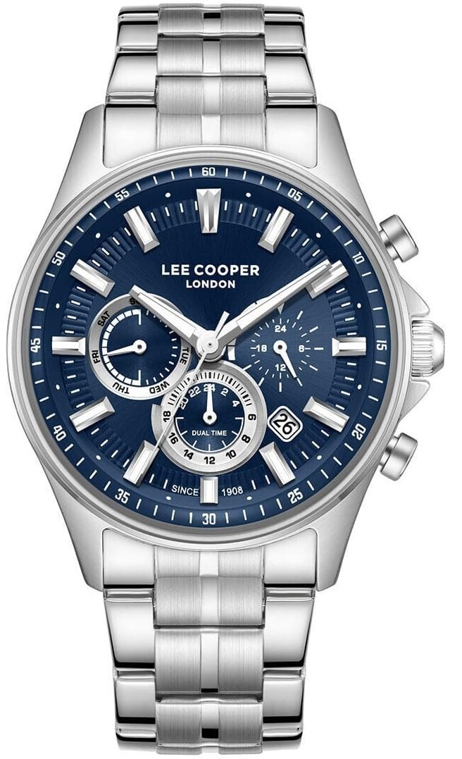 LEE COOPER Dual Time Men's - LC08213.390, Silver case with Metal Bracelet
