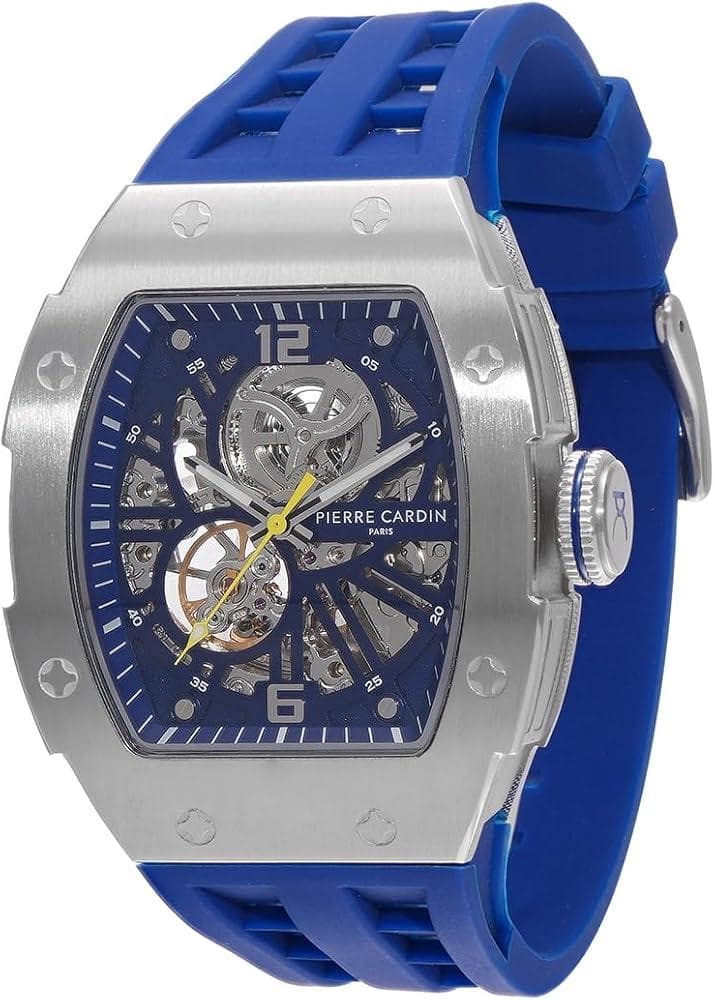 PIERRE CARDIN Skeleton Automatic - CF.1013.PD.1, Silver case with Blue Rubber Strap