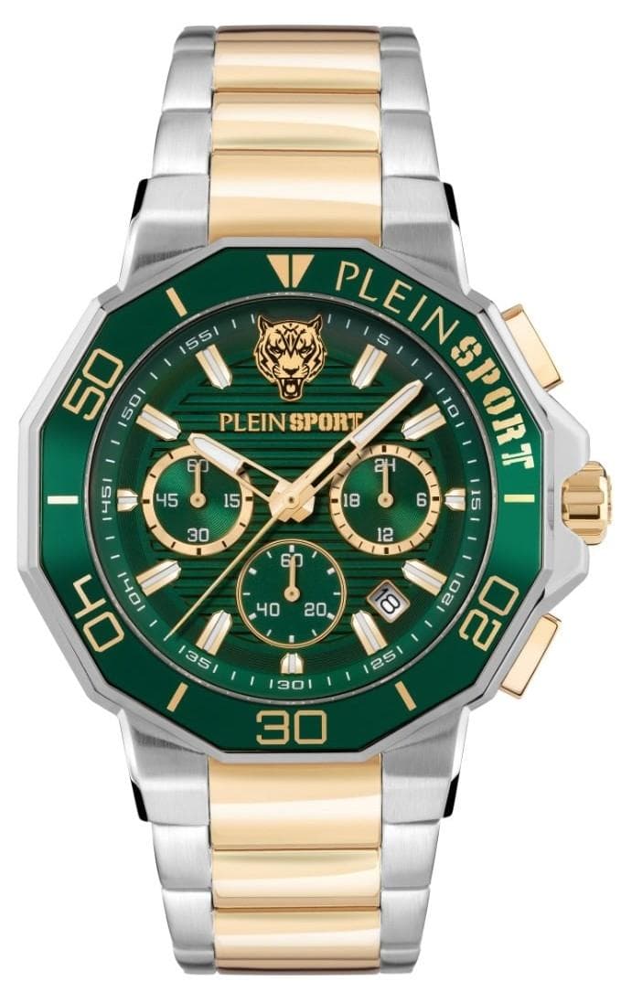 PLEIN SPORT Titan Chronograph - PSAGA0625, Silver & Green case with Stainless Steel Bracelet